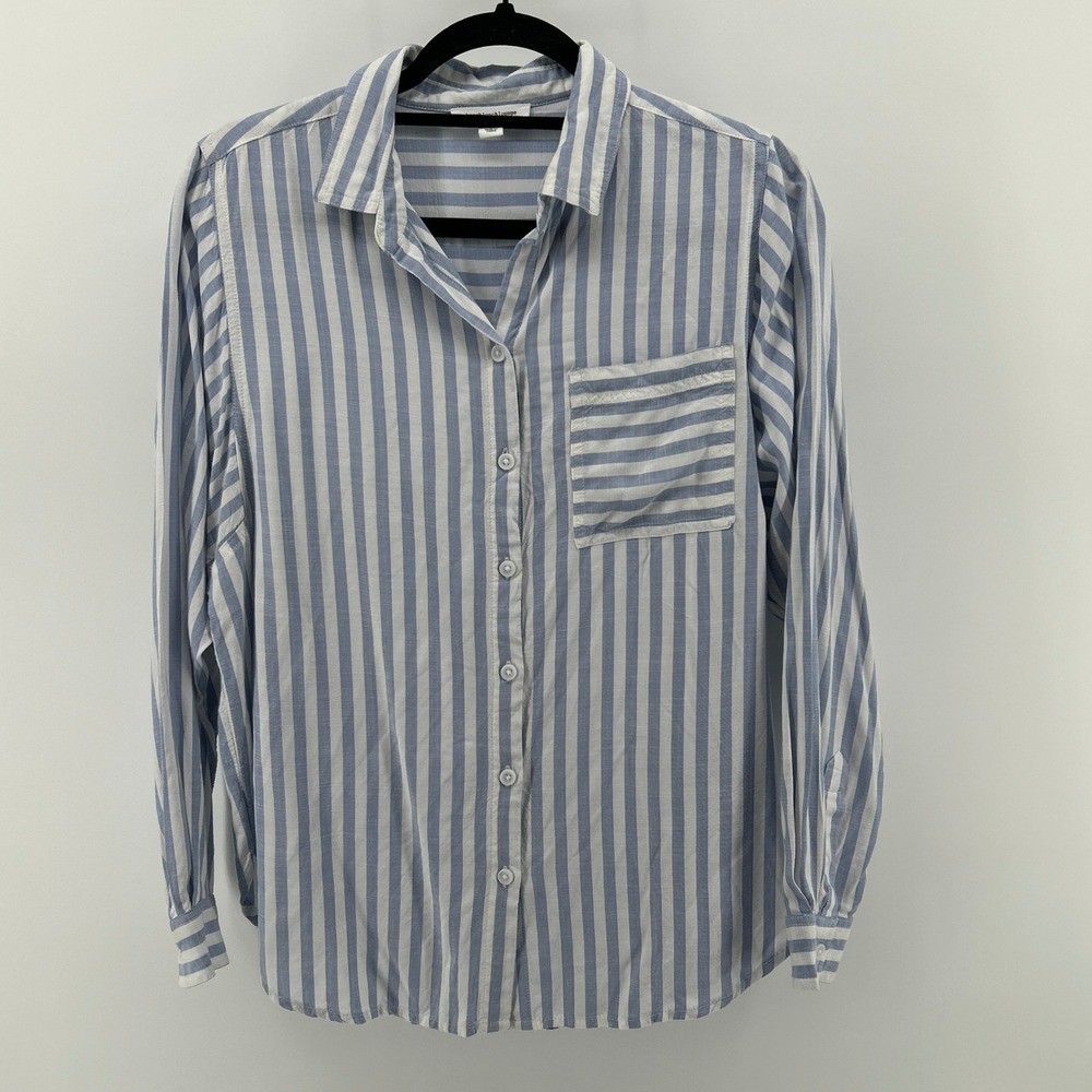 Beachlunchlounge Blue White Striped Button Down Shirt Oversized Small Coastal